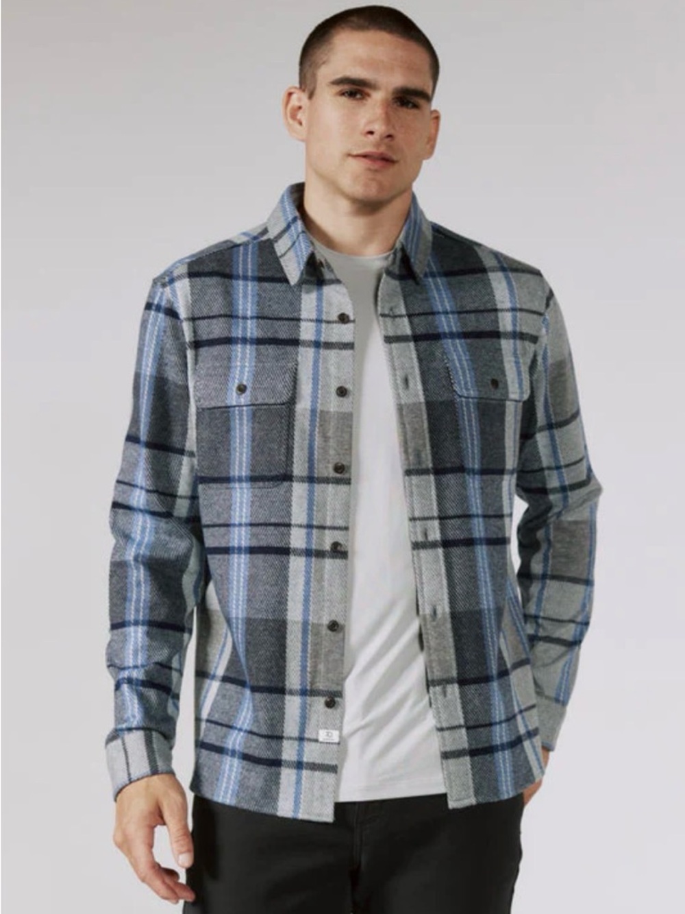 7 Diamonds Generation Plaid Shirt Blue Black Gray 4-Way Stretch Slim Fit XL